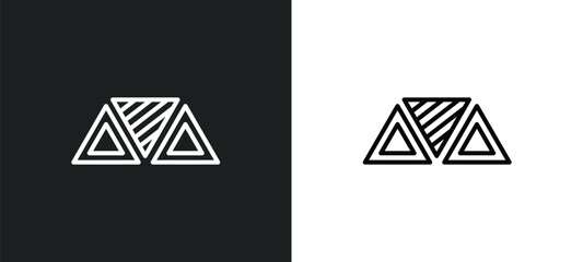 Poster - triple triangle line icon in white and black colors. triple triangle flat vector icon from triple triangle collection for web, mobile apps and ui.