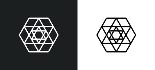Poster - triangle inside hexagon line icon in white and black colors. triangle inside hexagon flat vector icon from triangle inside hexagon collection for web, mobile apps and ui.