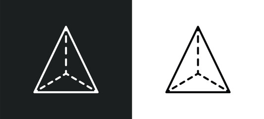 Poster - tetrahedron line icon in white and black colors. tetrahedron flat vector icon from tetrahedron colle
