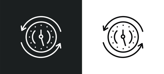 Poster - clockwise line icon in white and black colors. clockwise flat vector icon from clockwise collection for web, mobile apps and ui.