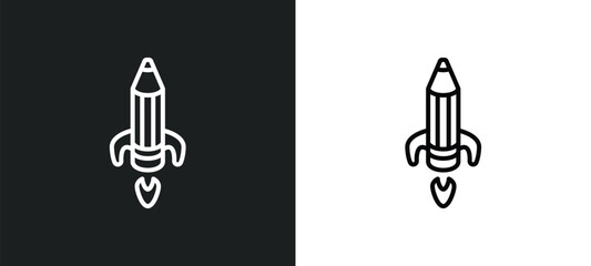 Poster - creative pencil rocket line icon in white and black colors. creative pencil rocket flat vector icon from creative pencil rocket collection for web, mobile apps and ui.