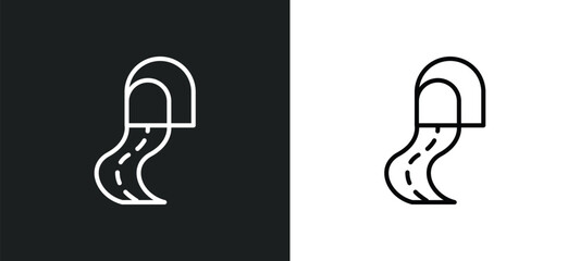 Poster - road tunnel line icon in white and black colors. road tunnel flat vector icon from road tunnel collection for web, mobile apps and ui.