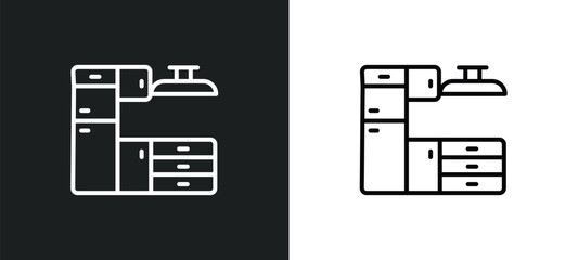 Poster - cabinets line icon in white and black colors. cabinets flat vector icon from cabinets collection for web, mobile apps and ui.
