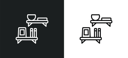 Wall Mural - wall shelves line icon in white and black colors. wall shelves flat vector icon from wall shelves collection for web, mobile apps and ui.