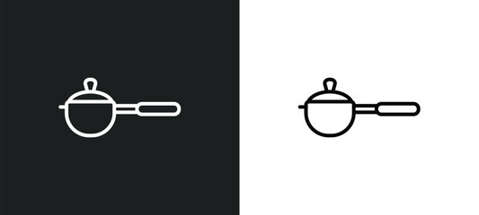 Poster - small saucepan line icon in white and black colors. small saucepan flat vector icon from small saucepan collection for web, mobile apps and ui.