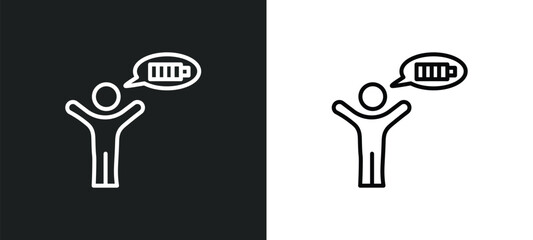 Poster - energized human line icon in white and black colors. energized human flat vector icon from energized human collection for web, mobile apps and ui.