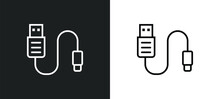 Usb Cable Line Icon In White And Black Colors. Usb Cable Flat Vector Icon From Usb Cable Collection For Web, Mobile Apps And Ui.
