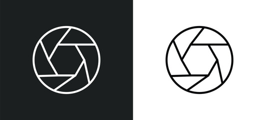 Poster - aperture line icon in white and black colors. aperture flat vector icon from aperture collection for web, mobile apps and ui.