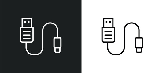 Wall Mural - usb cable line icon in white and black colors. usb cable flat vector icon from usb cable collection for web, mobile apps and ui.
