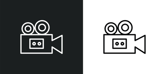 Poster - old video camera line icon in white and black colors. old video camera flat vector icon from old video camera collection for web, mobile apps and ui.