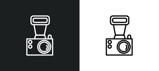 Poster - old camera line icon in white and black colors. old camera flat vector icon from old camera collection for web, mobile apps and ui.