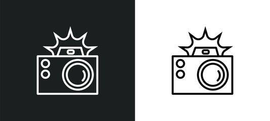 Poster - photo camera with flash line icon in white and black colors. photo camera with flash flat vector icon from photo camera with flash collection for web, mobile apps and ui.