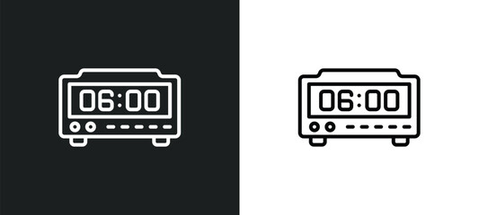 Poster - digital timer line icon in white and black colors. digital timer flat vector icon from digital timer collection for web, mobile apps and ui.