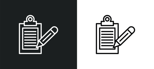 Poster - written clipboard line icon in white and black colors. written clipboard flat vector icon from written clipboard collection for web, mobile apps and ui.