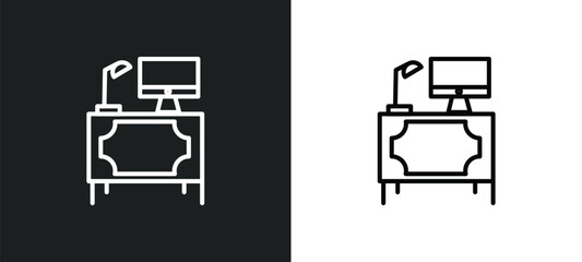Poster - workspace line icon in white and black colors. workspace flat vector icon from workspace collection 
