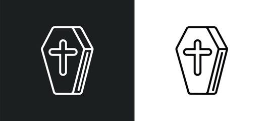 Poster - wooden coffin line icon in white and black colors. wooden coffin flat vector icon from wooden coffin collection for web, mobile apps and ui.