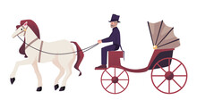 Mustachioed Coachman In Carriage With Horse Flat Style