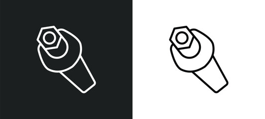 Poster - wrench and nut line icon in white and black colors. wrench and nut flat vector icon from wrench nut 