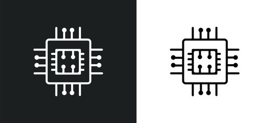 Poster - computer micro chip line icon in white and black colors. computer micro chip flat vector icon from computer micro chip collection for web, mobile apps and ui.