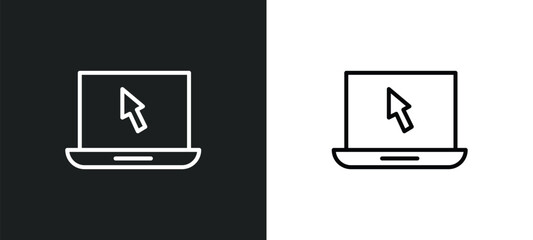 Poster - open laptop on line icon in white and black colors. open laptop on flat vector icon from open laptop on collection for web, mobile apps and ui.