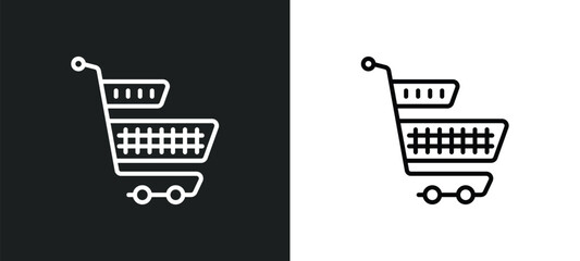 Poster - supermarket basket line icon in white and black colors. supermarket basket flat vector icon from supermarket basket collection for web, mobile apps and ui.