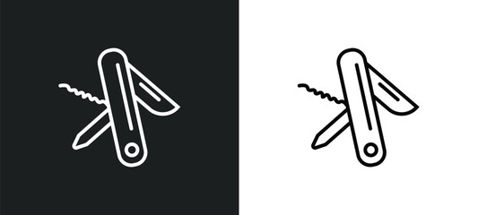 Wall Mural - swiss army knife line icon in white and black colors. swiss army knife flat vector icon from swiss army knife collection for web, mobile apps and ui.