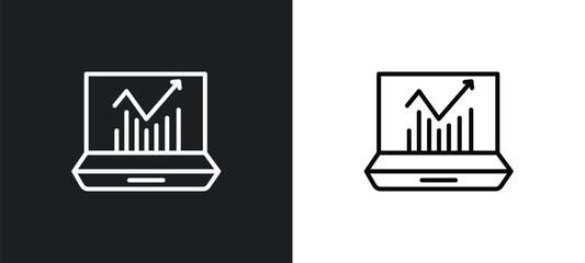 Poster - laptop profits graphics line icon in white and black colors. laptop profits graphics flat vector icon from laptop profits graphics collection for web, mobile apps and ui.