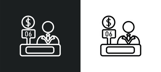Poster - bank teller line icon in white and black colors. bank teller flat vector icon from bank teller collection for web, mobile apps and ui.
