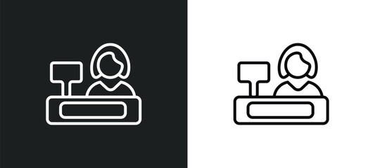 Poster - supermarket cashier line icon in white and black colors. supermarket cashier flat vector icon from supermarket cashier collection for web, mobile apps and ui.