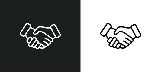 Poster - shaking hands line icon in white and black colors. shaking hands flat vector icon from shaking hands