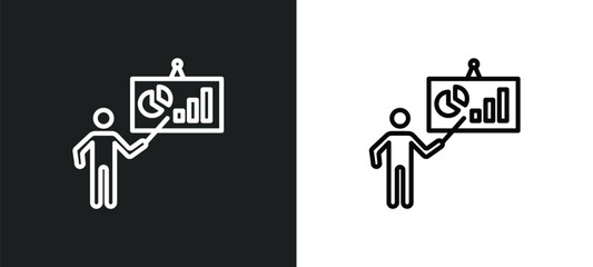 Poster - graphic panel and man line icon in white and black colors. graphic panel and man flat vector icon from graphic panel man collection for web, mobile apps ui.