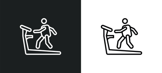 Poster - man on treadmill line icon in white and black colors. man on treadmill flat vector icon from man on 