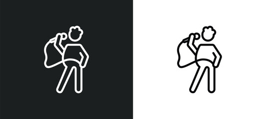 Poster - singer with microphone line icon in white and black colors. singer with microphone flat vector icon from singer with microphone collection for web, mobile apps and ui.