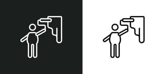 Poster - man painting wall line icon in white and black colors. man painting wall flat vector icon from man painting wall collection for web, mobile apps and ui.