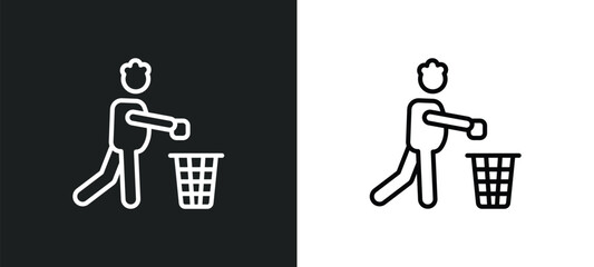 Poster - throwing trash line icon in white and black colors. throwing trash flat vector icon from throwing trash collection for web, mobile apps and ui.