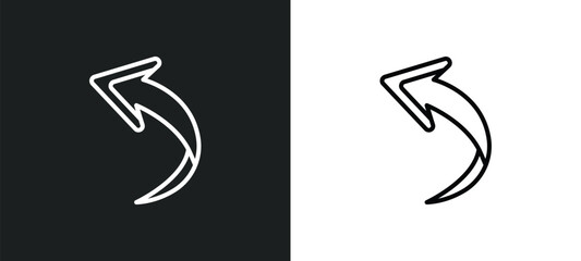 Poster - curved arrow line icon in white and black colors. curved arrow flat vector icon from curved arrow collection for web, mobile apps and ui.