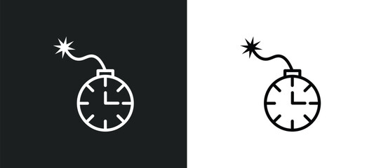 Poster - time bomb with clock line icon in white and black colors. time bomb with clock flat vector icon from