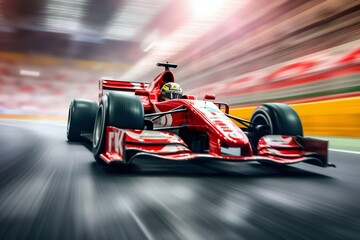 Wall Mural - Racing Car at High Speed Passes the Track. Generative ai