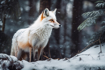 Wall Mural - red fox in the snow