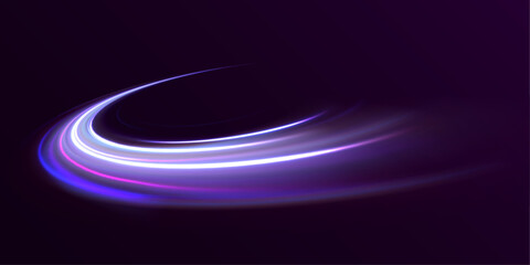 Wall Mural - Vector colorful light trail circle. Color neon glowing fire ring trail. Round wave line glitter bokeh with sparkling light. Bokeh glitter round wave flying sparkling flares.	
