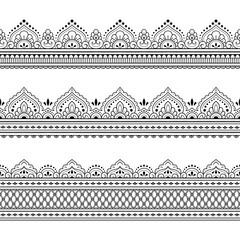 Wall Mural - set of seamless borders pattern for mehndi, henna drawing and tattoo. decoration in ethnic oriental,