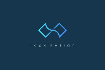 Leinwandbilder - Simple Infinity Logo. Blue Geometric Line Infinite Symbol isolated on Blue Background. Flat Vector Design Template Element for Branding Business and Technology Logos.