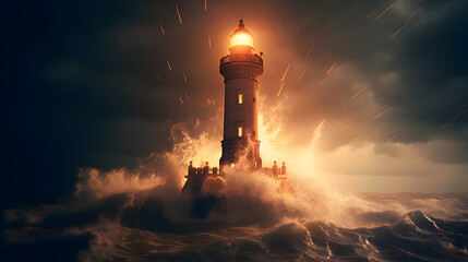 Wall Mural - lighthouse at night