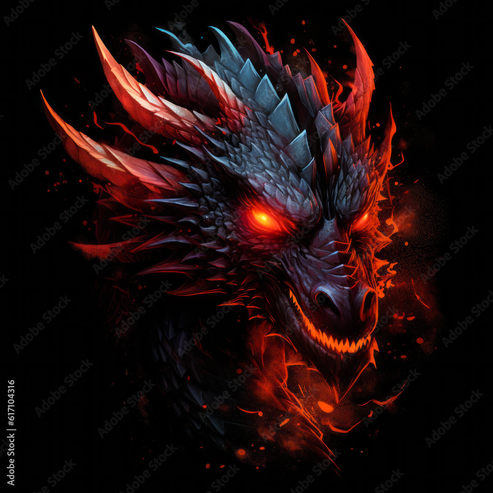 Fire dragon head on a black background. Generative AI Illistration of ...