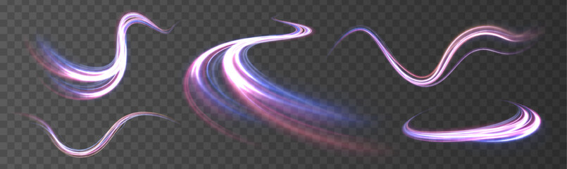 Poster - Neon Color Blurred Motion On Speedway. Acceleration speed motion on night road. Panoramic high speed technology concept, light abstract background. Vector illustration.	
