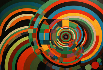 Poster - Abstract background in the style of expressionism, modern and Bauhaus. Artistic abstraction with colorful circles and lines. Generative AI.