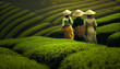 © PixxStudio - Women in asia pick tea on green plantation terraces Ai generated image