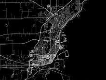 Vector Road Map Of The City Of  Thunder Bay Ontario In Canada With White Roads On A Black Background.