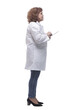 © ASDF - side view. female doctor using a digital tablet