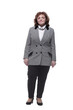 © ASDF - in full growth. Mature woman in a fashionable checked jacket.